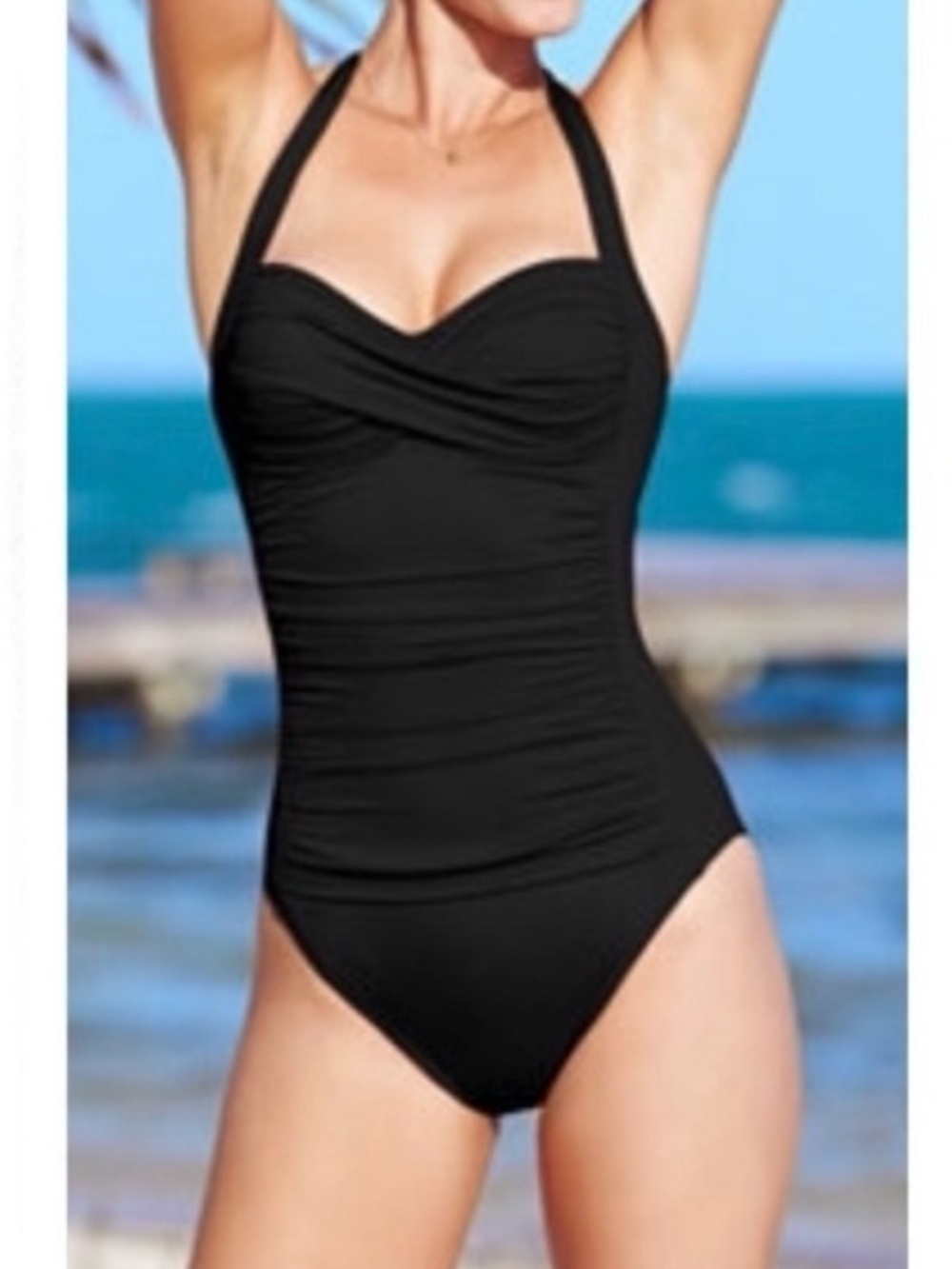 La Blanca Women’s Black Ruched One-Piece Swimsuit
